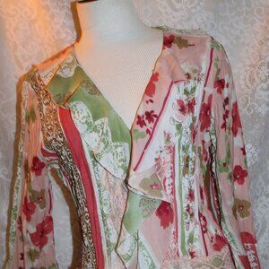 Sunny Taylor PM vintage Crinkled Y2K ruffled top and buttons gorgeous floral